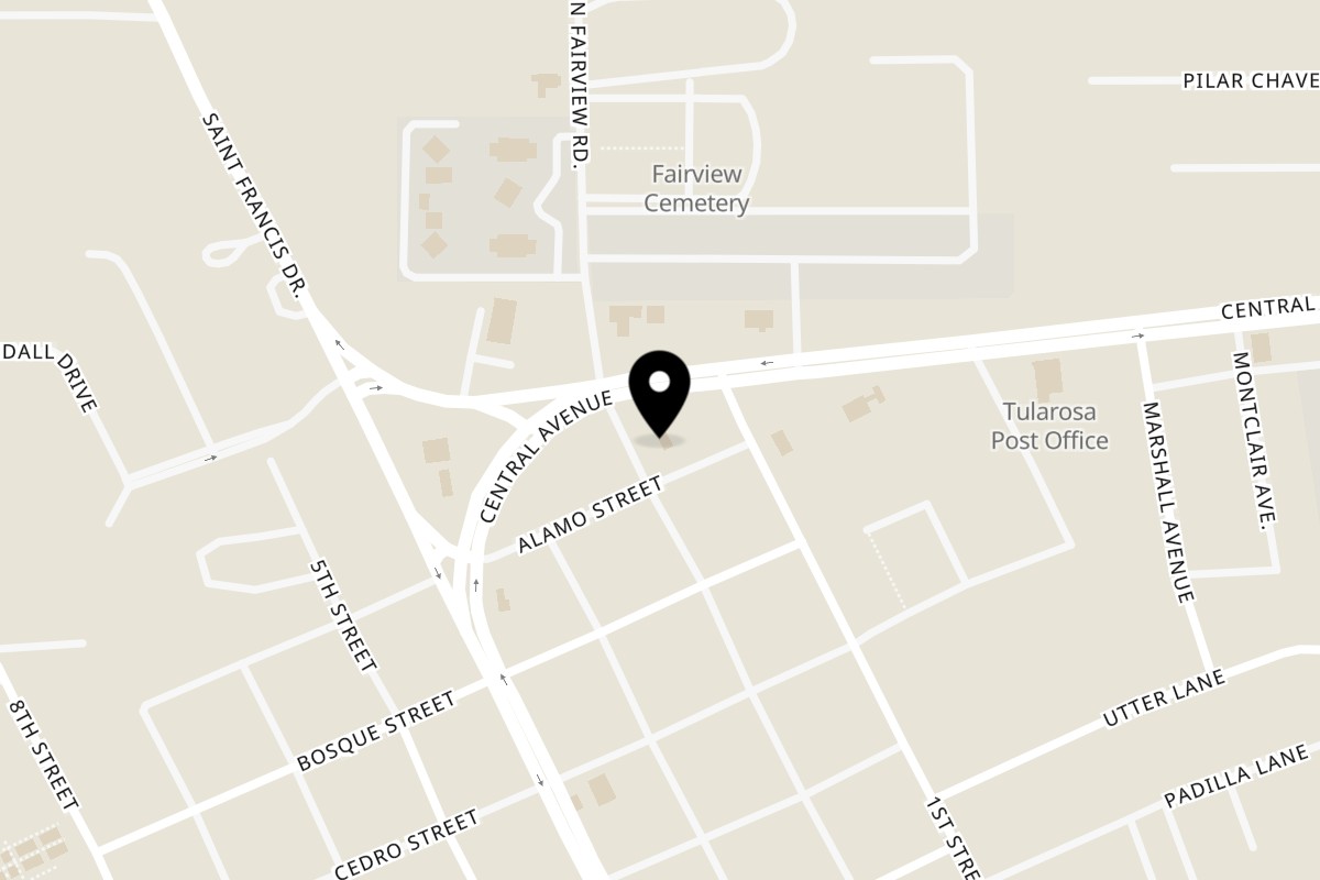 Map showing the location of Tulie pizza / Richie's Taco Hut on 100 Central Ave in Tularosa